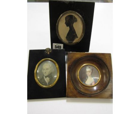 SILHOUETTE, antique gilt heightened silhouette of young lady in period frame, also Nelson engraved portrait in acorn frame an