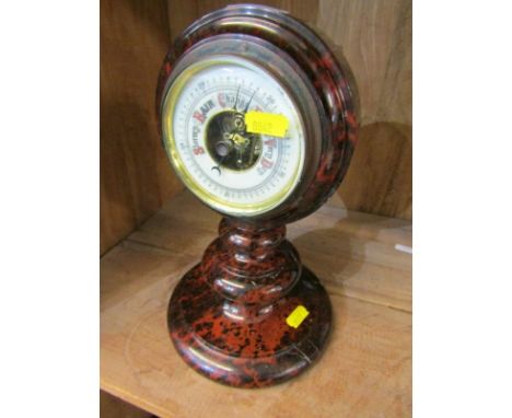 SERPENTINE, ribbed serpentine circular based table top barometer, 26cm height 