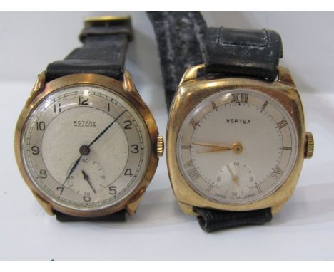 2 GOLD CASED WRIST WATCHES, 1 by Rotary, 1 by Vertex, both movements appear to be in working condition, 57 grams overall 