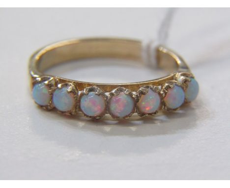 9ct YELLOW GOLD 7 STONE OPAL ETERNITY STYLE RING. Size P 