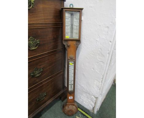 19TH CENTURY STICK BAROMETER, in a carved foliate frame, 100cm length 