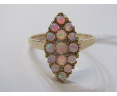 9ct YELLOW GOLD OPAL NAVETTE STYLE RING, size M/N 