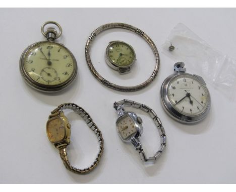 ASSORTED WATCHES, vintage Servis Sports 30s wrist watch, Ingersoll and Thompson levers plated pocket watches and 2 ladies wri