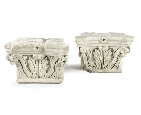 A PAIR OF FRENCH LIMESTONE ARCHITECTURAL CAPITALS 17TH / 18TH CENTURYeach carved with acanthus leaves and scrolls (2)44.9cm h