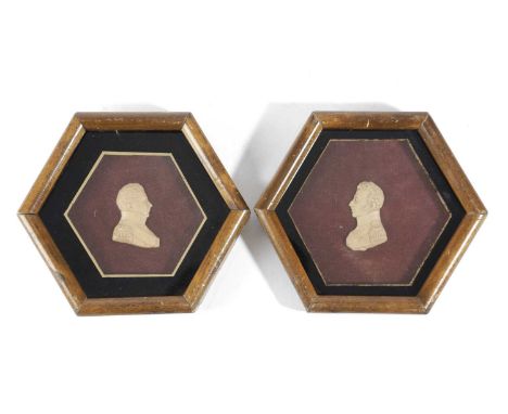 A PAIR OF WAX RELIEF PORTRAIT BUSTS19TH CENTURYof the Duke of Wellington and the Prince Regent, one signed 'Brochard f.', in 
