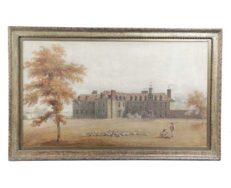 AN ARCHITECTURAL WATERCOLOUR PAINTING OF A COUNTRY HOUSEBY GEORGE SIDNEY SHEPHERD (1784-1862)depicting a red brick house with
