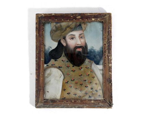 A CHINESE REVERSE GLASS PORTRAIT PAINTING19TH CENTURYdepicting a Persian princely figure dressed in a turban and a gilt waist