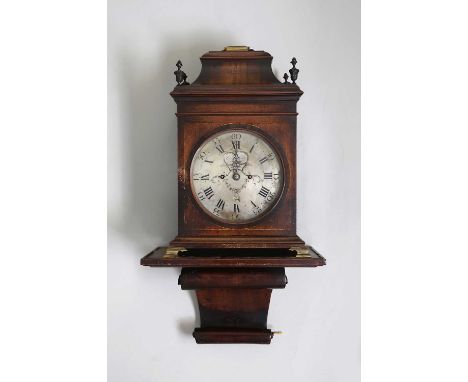 A GEORGE III MAHOGANY BRACKET CLOCK BY GEORGE LAMBERT, BLANDFORD, C.1780the brass eight day twin fusee movement with a crown 