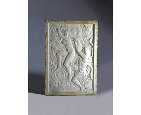 A LARGE VICTORIAN WHITE MARBLE PLAQUEBY HENRY ALFRED PEGRAM (1862-1937)relief carved with two scantily clad figures within bi