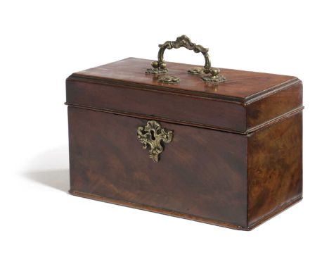A GEORGE III MAHOGANY TEA CADDYIN CHIPPENDALE STYLE, LATE 18TH CENTURYwith brass mounts and a three section interior14.5cm hi