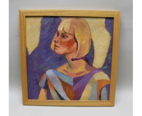 Olwen Tarrant, female portrait 'Vesla &amp; her Shadow', oil on canvas, 60cm x 60cm, signed on rear stretcher in plain wood f