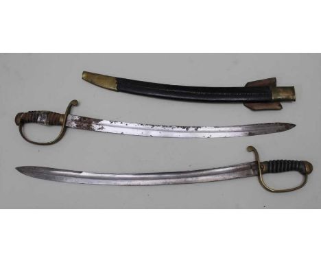 Two 19th century French swords with shagreen grips, remains of one scabbard