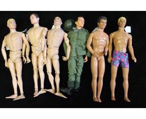 A collection of six late 20th century action figures, includes Action-man and Ken&nbsp;