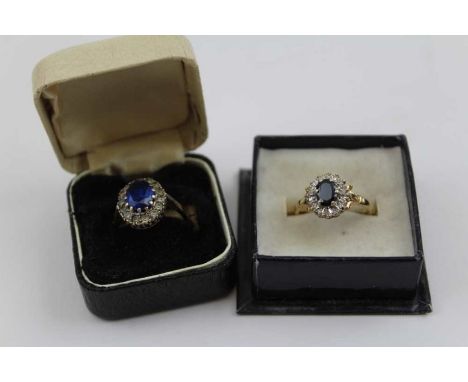 A 9ct gold sapphire and diamond ring, together with one other 9ct gold dress ring (2)