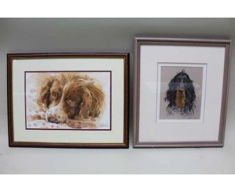 W E Nims - A Resting Springer Spaniel, watercolour, signed, 19.5cm x 29.5cm, mounted in a wood &amp; gilt glazed frame &amp; 