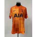 Hugo Lloris signed orange Tottenham Hotspur no.1 goalkeeper's home jersey, season 2020-21, match-