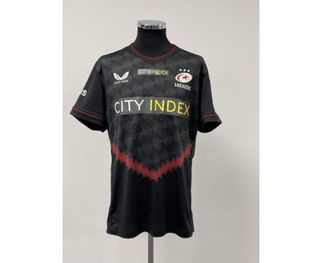 Mako Vunipola signed black Saracens no.1 home jersey, season 2021-22,
match-issue, Castore, short-sleeved with GALLAGHER PREM