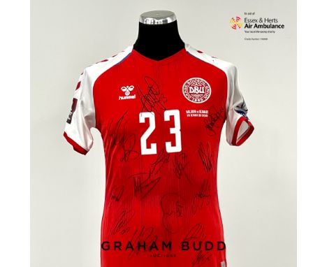 Pierre-Emile Hojbjerg squad signed red and white Denmark no.23 jersey v Moldova, played at Stadionul Zimbru, 9th October 2021