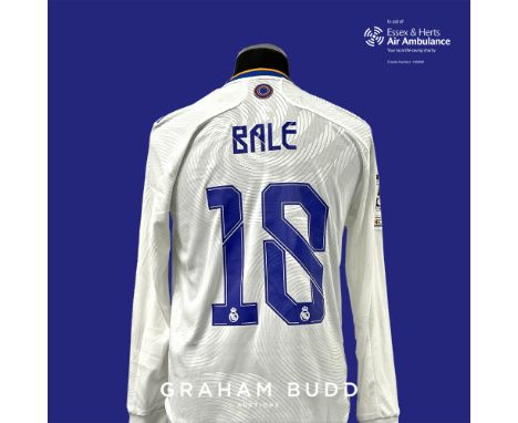 Gareth Bale squad signed white Real Madrid CF no.18 home jersey, season 2021-22,
match-issue, Adidas, long-sleeved with&nbsp;