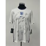 Squad signed white England Replica football jersey, Nike, short-sleeved with England three lion