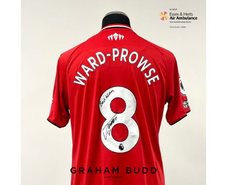 James Ward-Prowse signed red and white Southampton no.8 home jersey, season 2021-22,
match-issue, Hummel, short-sleeved with 