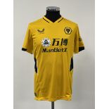 Raul Jimenez signed gold and black Wolverhampton Wanderers no.9 home jersey, season 2021-22, match-