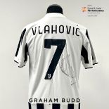 Dusan Vlahovic signed black and white striped Juventus FC Replica no.7 home jersey, season 2021-