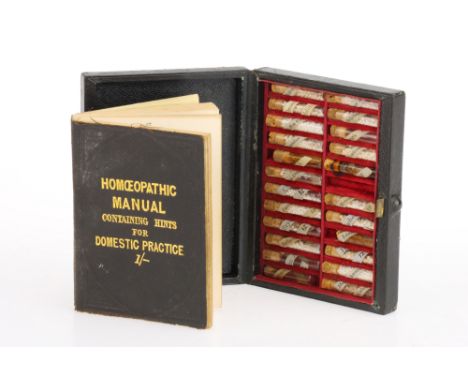 A 19th Century Small Homeopathic Remedy Case, English c.1860, stamped in gilt lettering to the inside of the lid 'W. HEADLAND