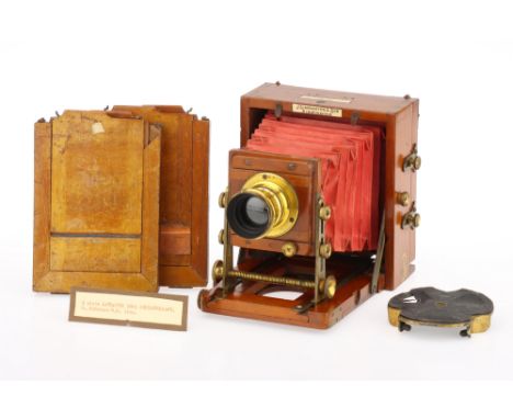 A J. Lancaster & Son 'The 1893 Instantograph Patent' Quarter Plate Mahogany Camera, 1893, mahogany, red bellows, with a W. Bu