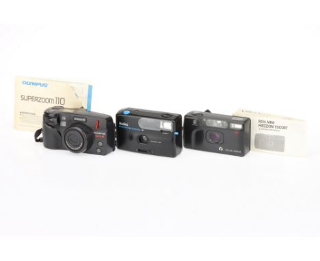 A Minolta Riva Mini 35mm Compact Camera, 1993, black, serial no. 9124775, body G-VG, some areas of wear, shutter &amp; flash 