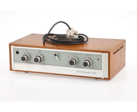 A Ferrograph F307 Amplifier Unit, body G-VG, serial no. 5816, unit appears to power on when connected to power, with power ca