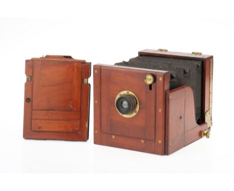 An Unmarked Quarter Plate Mahogany &amp; Brass Tailboard Camera, with Ross No.2 Wide Anastigmat 4" rotary Waterhouse stop bra