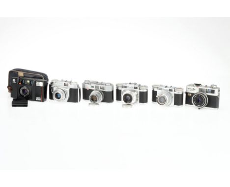 A Selection of Compact 35mm Cameras comprising a chrome Minolta H-Matic F rangefinder camera, untested, a black Minolta AF-S 