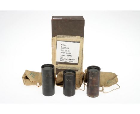 A Collection of 3 Magic Lantern Projection Lenses comprising of 3 internal optical elements for a lantern lens engraved '6in 