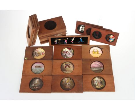Collection of Victorian Wooden Framed Magic Lantern Slides, including 3 double mahogany framed slides, along with 24 mahogany