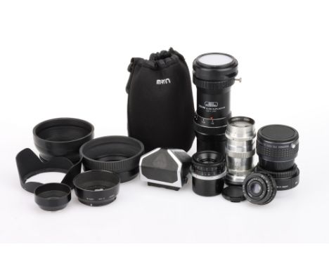 A Collection of Soviet Lenses and Various Accessories including a KMZ Industar-50-2 f/3.5 50mm lens in M42 mount, a Jupiter-1