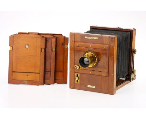 A J. Lancaster & Son 'The International' Half Plate Mahogany Camera, 1885, mahogany & brass, with Perken, Son & Rayment Rapid