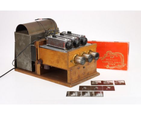 A Tri-Colour Magic Lantern &amp; Slides amateur-built tri-colour magic lantern with 3 projection lenses and 3 black and white