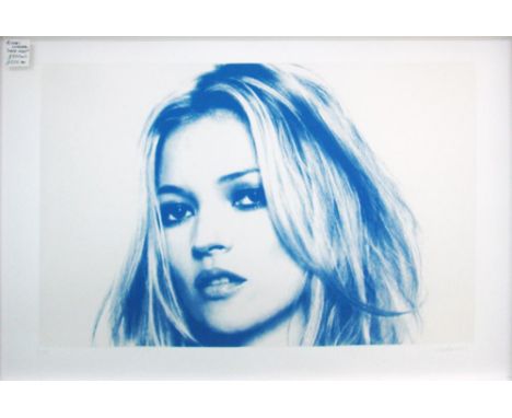 RUSSELL MARSHALL 'KATE MOSS' BLUE/SILVER CHARITY SCREENPRINT, 55cm x 75cm, signed in pencil with blindstamp and framed, 6/40.