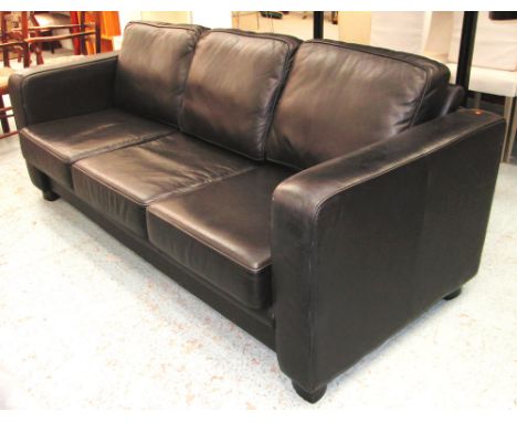 SOFA, in black leather, 86cm D x 82cm H x 202cm L. 