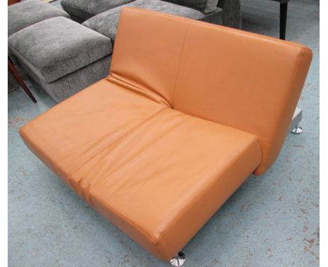 SOFA, two seater, by Edra in caramel leather on a metal base on chromed metal supports, 124cm L. 