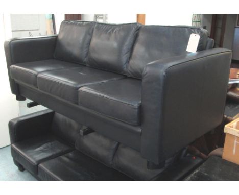 SOFA, in black leather, 86cm D x 82cm H x 202cm L. 