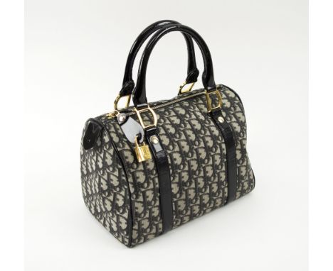 CHRISTIAN DIOR TROTTER MINI BOSTON BAG, monogram coated canvas with black leather trim, duo rolled handles with original lock