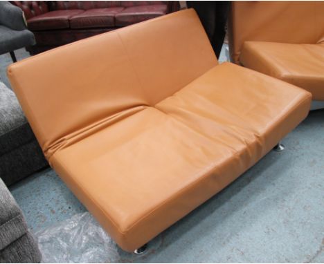 SOFA, two seater, by Edra in caramel leather on a metal base on chromed metal supports, 124cm L. 