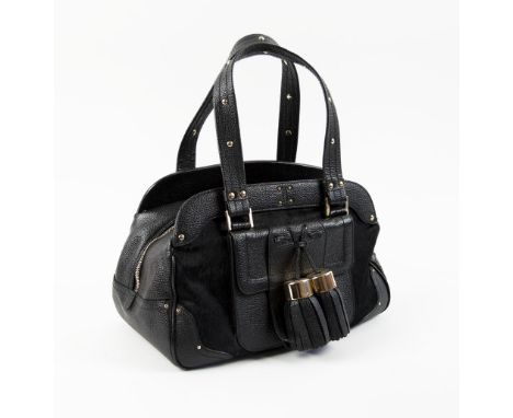 LUELLA BLACK LEATHER AND PONY SKIN 'BERNIE' BAG, rare item, gold tone hardware,  large main compartment, internal zipper pock
