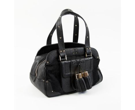 LUELLA BLACK LEATHER AND PONY SKIN 'BERNIE' BAG, rare item, gold tone hardware,  large main compartment, internal zipper pock