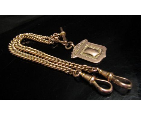A 9ct gold watch chain, 36cm long hung with a 9ct gold Albert, 47.9g 
