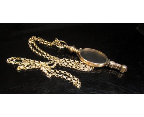 A 9ct gold belcher chain, 80cm long, 16.4g with a pair of lorgnettes 