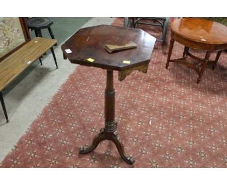 A Victorian mahogany occasional table or plant stand having a hexagonal top with column and tripod base, height 81.5 cm, widt