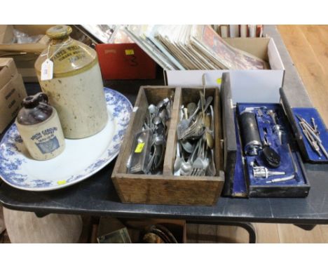 A flagon, asheton cutlery, surgical set etc.